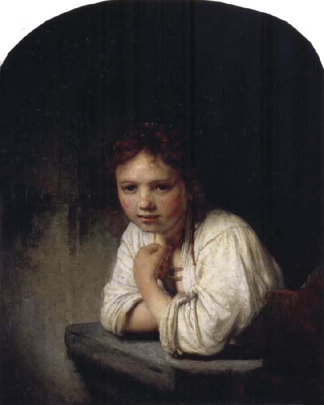 REMBRANDT Harmenszoon van Rijn Girl Leaning on a Window Sill oil painting picture